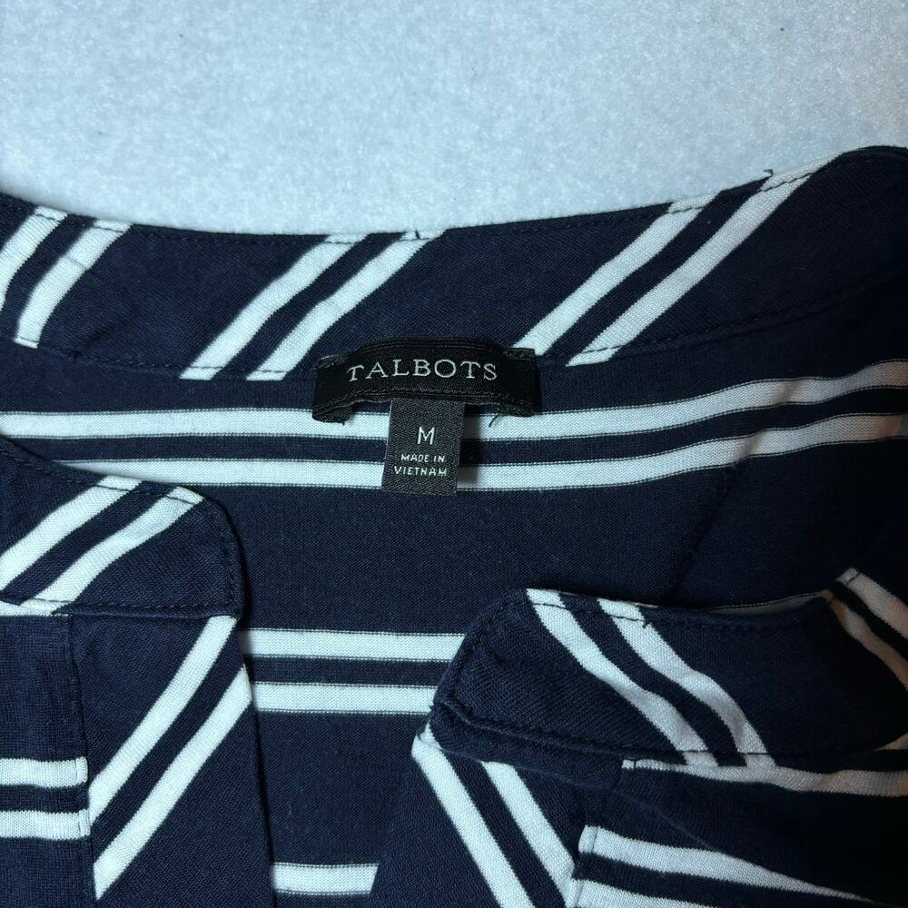 Talbots Black White Stripe V Neck Lyocell Rayon Blend Size M - Picture 3 of 7